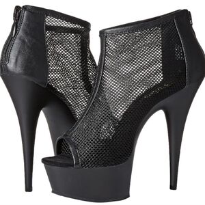 Pleaser women's Black Faux Leather Fishnet ankle boot